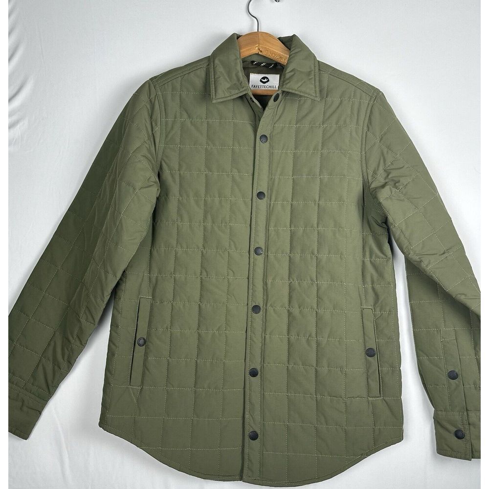 Fayettechill Button Down Long Jacket Mens S Green‎ Collared Long Sleeve Slim Fit